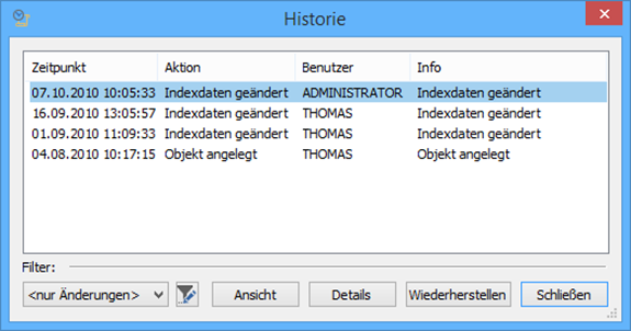 History of folders and registers